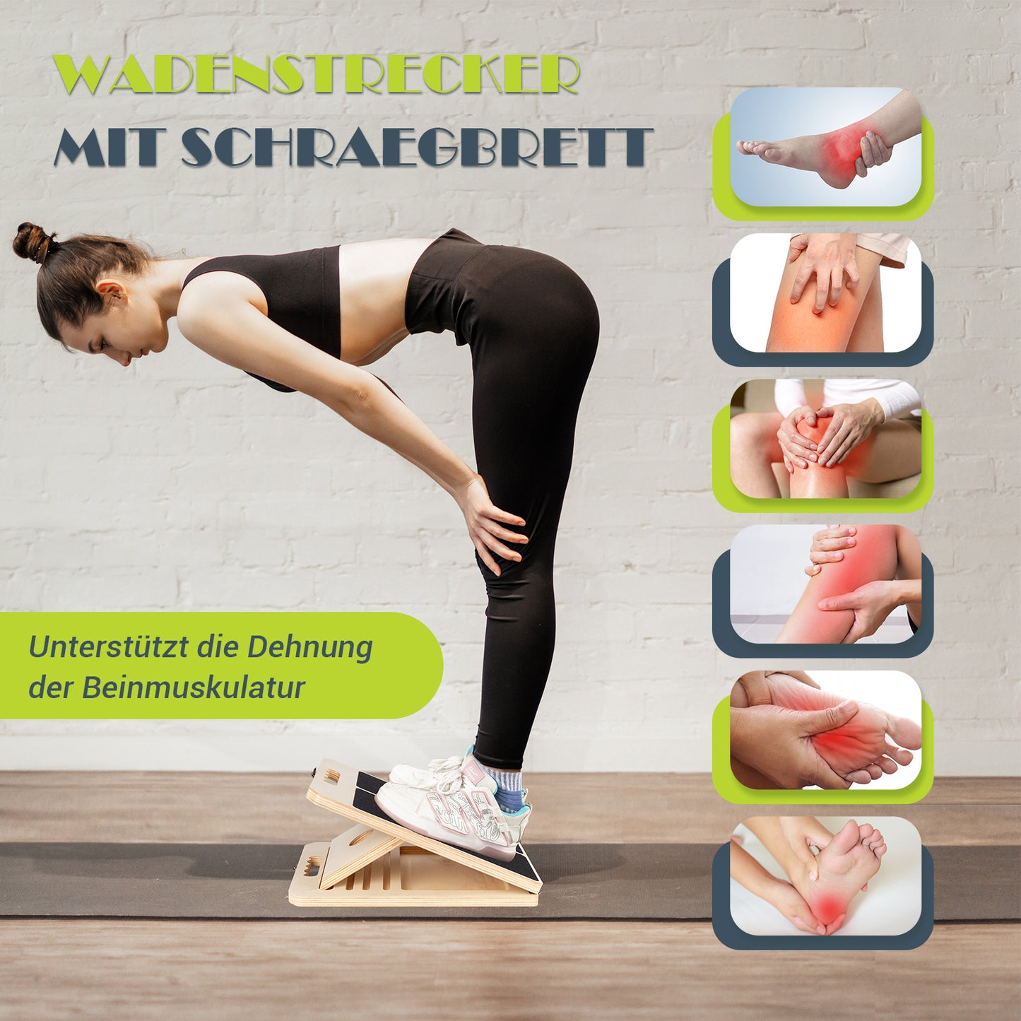 UOPON Wadendehner Schrägbrett aus Holz, Slant Board mit 5 Winkeln und Trainingsposter, Verstellbar Wadenstrecker mit Tragegriff, Mobility Board für Wadenstreckung