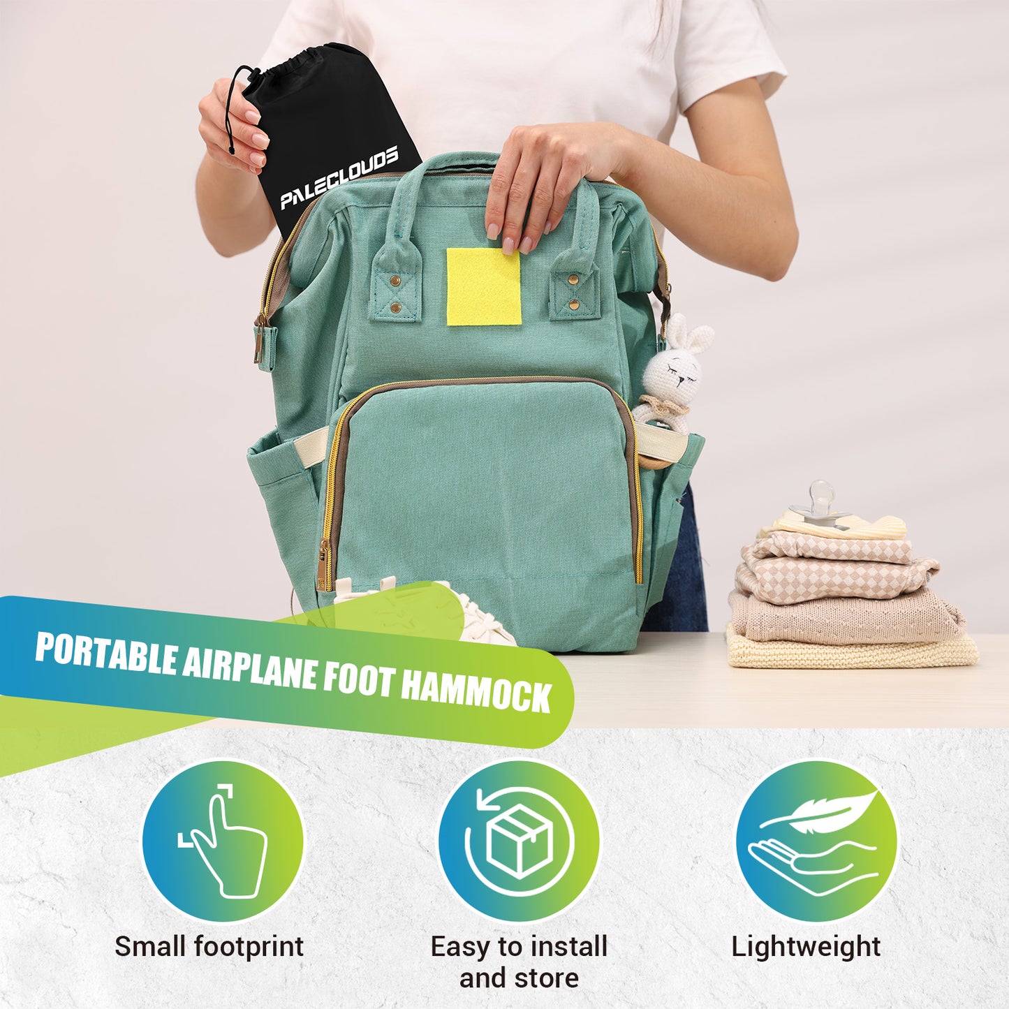 Paleclouds Foot Hammock for Plane Travel, No Collapse Thickened Bamboo Airplane Foot Rest for Long Flight, Desk Foot Hammock with Extended Adjustment Strap to Relax Your Feet, Foot Sling Travel Essentials