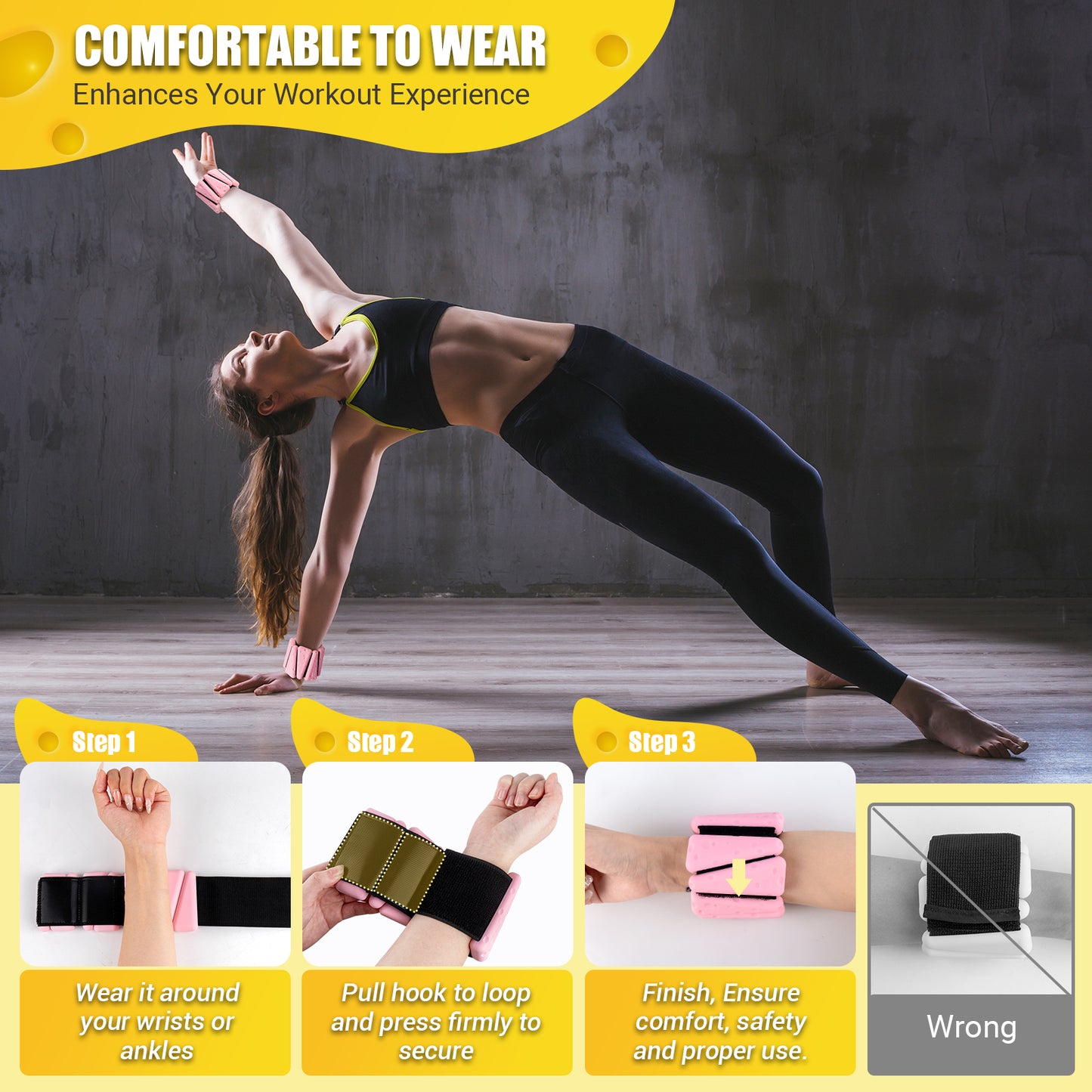 NOONCRAZY Wrist Ankle Weights Bangles 4lbs for Women, Adjustable Silicone Pilates Weights Bracelet, Heavy Duty Fasteners Wearable Arm & Leg Weights for Yoga, Pilates, Barre, Walking and Gym (Set of 2)