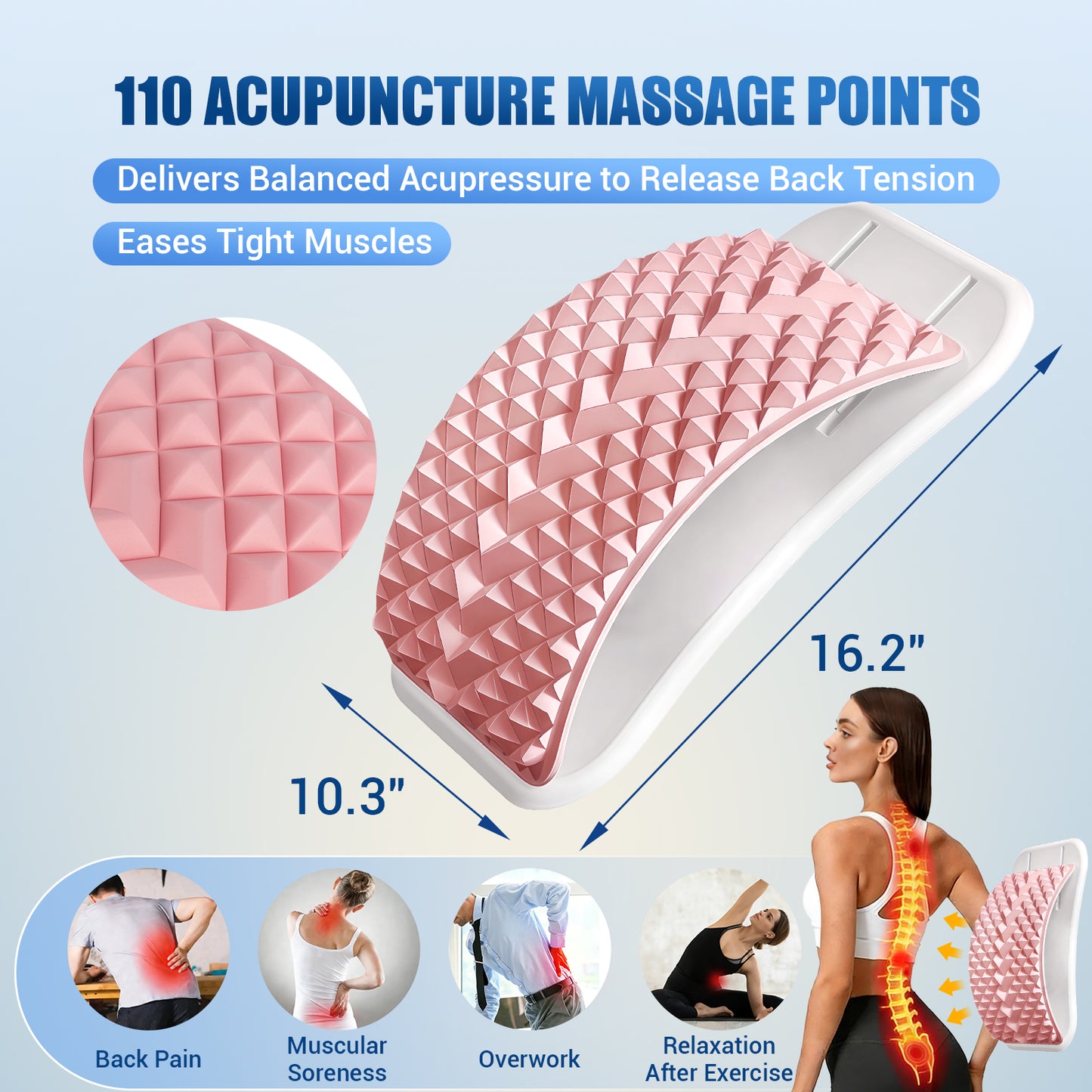 OPDEKEHA Back Stretcher for Lower Back Pain Relief, Adjustable Lumbar Support Board with Acupressure Points, Back Stretcher Board for Scoliosis, Spine Decompression Support