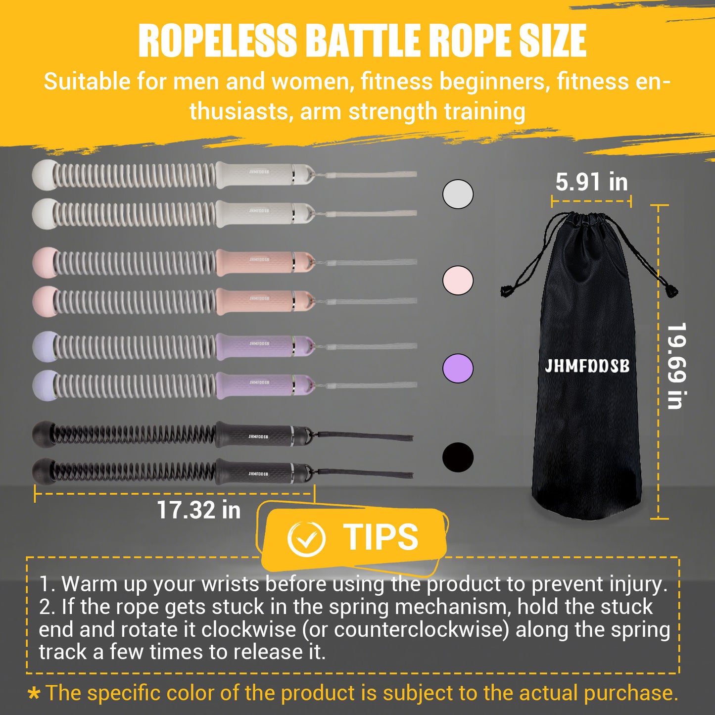 JHMFDDSB Ropeless Battle Ropes, Upgraded Heavy Duty Portable Cordless Battle Ropes for Home Gym with Poster & Non-Slip Soft Handles for Wrist Protection, Exercise Rope for HIIT and Low-Impact Aerobic Training