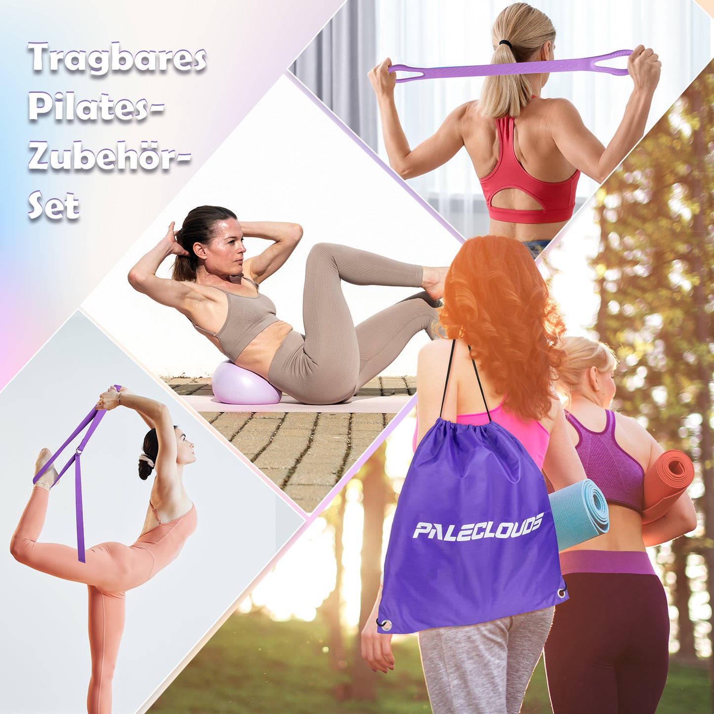 Paleclouds Pilates Set für Zuhause, Pilates Ring und Ball Set mit 12"/30 cm Yoga Circle, Miniball, 3 Fitnessbänders, Trainingsposter & Tragbare Tasche, Pilates Kit für Homeworkout Equipment Frauen, Workout