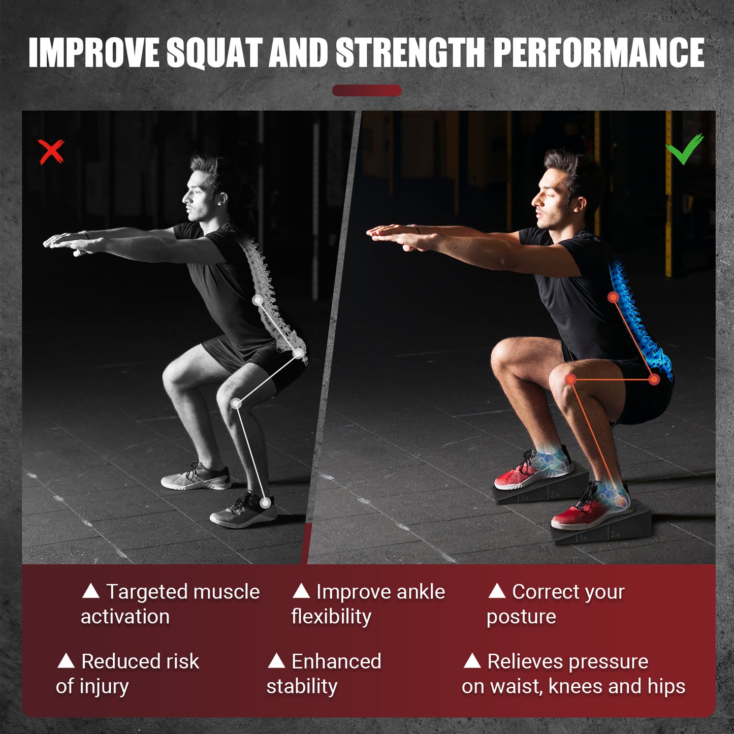 ODCPN Squat Wedge Block, 2 Pcs Non-slip Heel Elevated Squat Wedge for Weightlifting Workout with Storage & Training Poster, Slant Board for Squats to Improve Squat Mobility Balance & Strength Performance