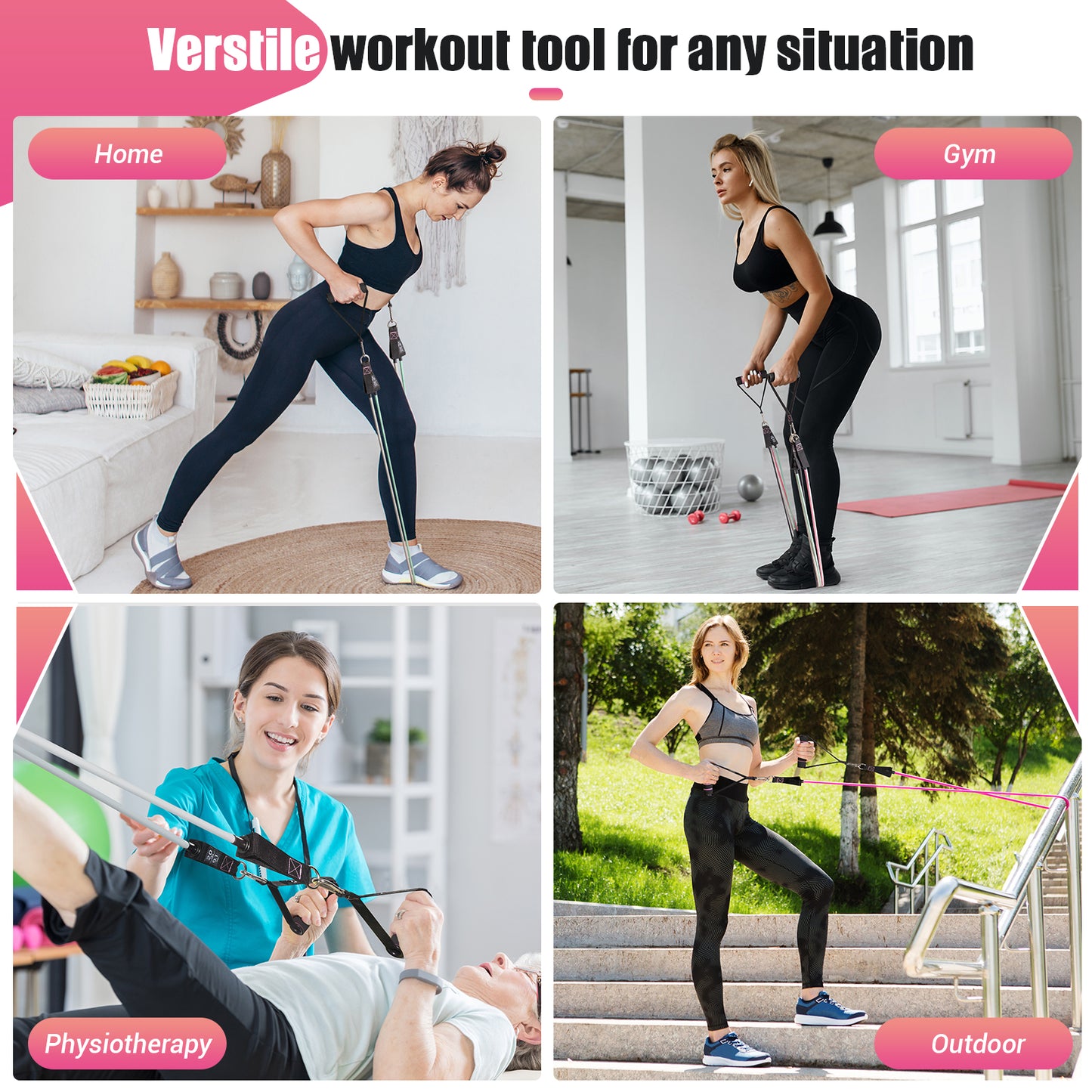 COFOF Resistance Bands with Handles for Women, 5 Level Exercise Bands Workout Bands for Physical Therapy, Yoga, Pilates, Door Anchor, Storage Pouch