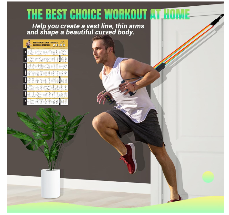 Resistance Bands Set with Yellow Handles, Exercise/Workout/ Fitness Bands with Door Anchor, Legs Ankle Straps for Resistance Training，Physical Therapy，Home Gym Workout