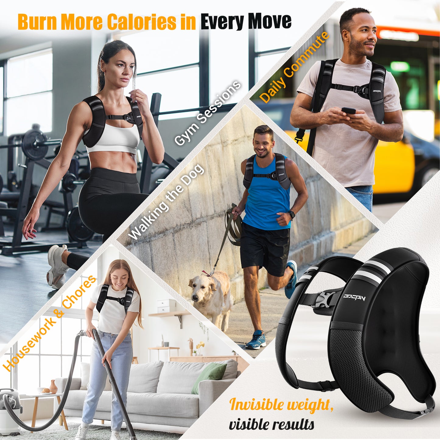 ODCPN Weighted Vest for Women & Men, 10lb Ultra Thin Soft Iron Weighted Vest with Reflective Strips & Adjustable Buckle Straps, Slim Weight Vest for Walking, Running, Strength Training & Weight Loss Workout