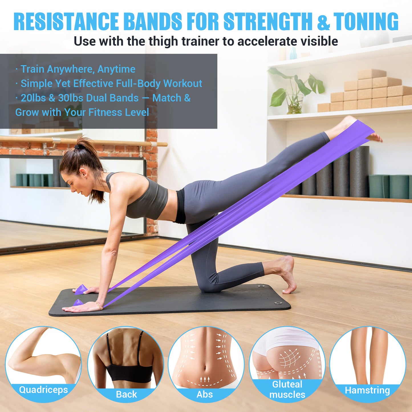 ODCPN Inner Thigh Exerciser for Women, Resistance Bands for Physical Therapy Women for Yoga, Shaping, Rehab, Fitness and Strength Training, Elastic Workout Bands with Training Poster(Purple)