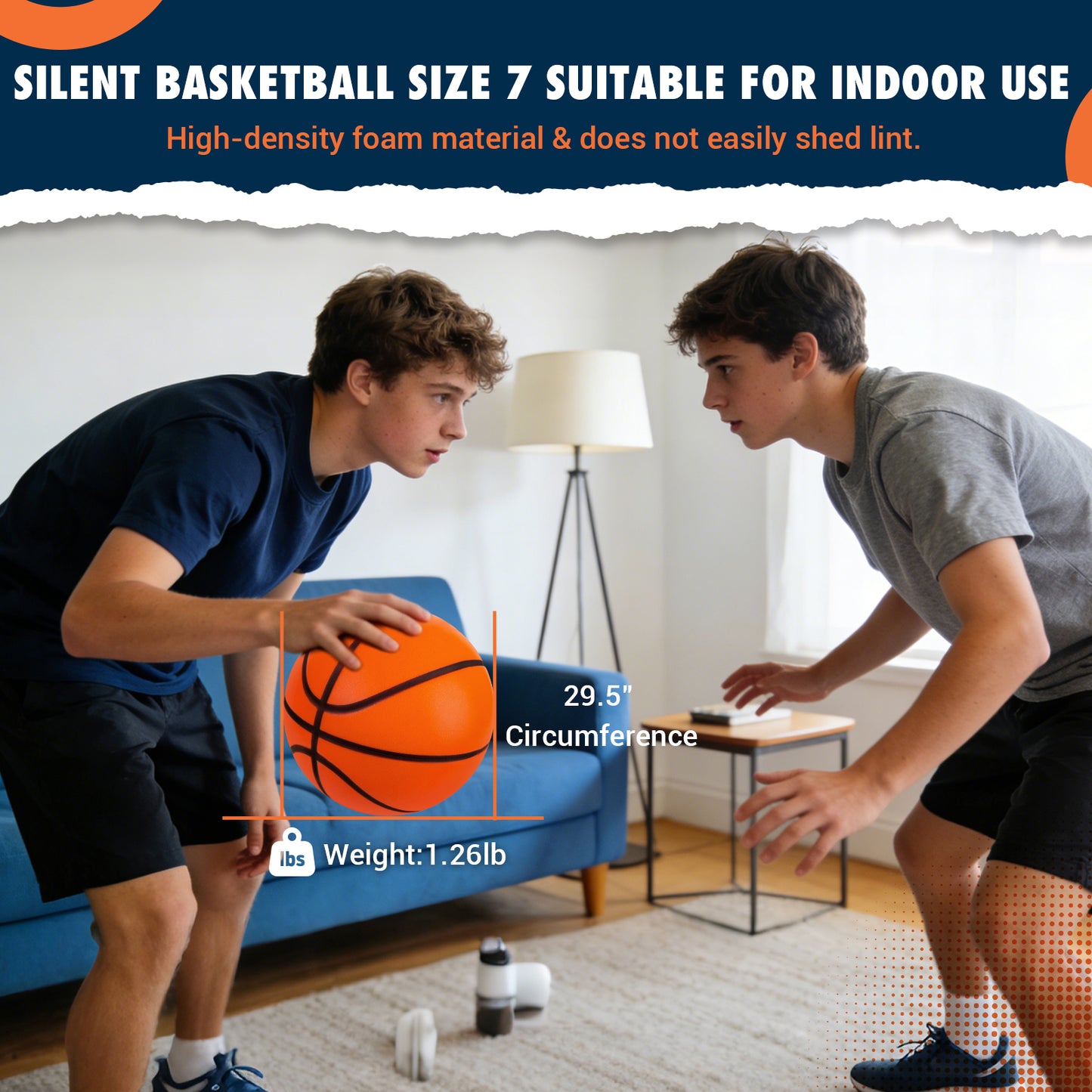 JHMFDDSB Silent Basketball Size 7 (29.5"), Indoor Quiet Foam Basketball Airless for Dribbling & Indoor Training, Soft Soundless Basketball for Restore Without Deformation, Real Feel Higher Bounce Quieter