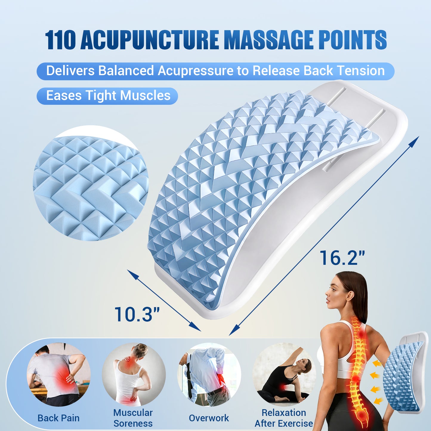 OPDEKEHA Back Stretcher for Lower Back Pain Relief, Adjustable Lumbar Support Board with Acupressure Points, Back Stretcher Board for Scoliosis, Spine Decompression Support
