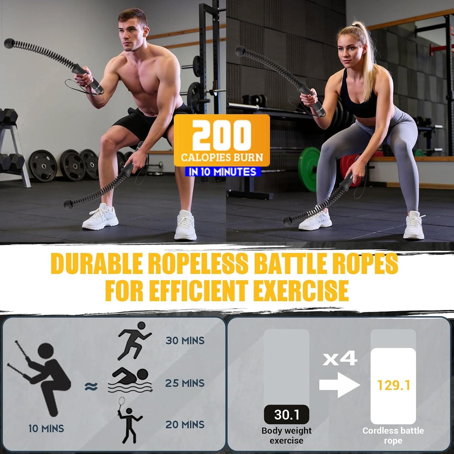 Paleclouds Ropeless Battle Rope, Upgrade Weighted Cordless Battle Ropes with Training Poster & Storage Bag, Portable Silent Home Workout Equipment for Full Body Toning, HIIT & Cardio(1.46Kg)