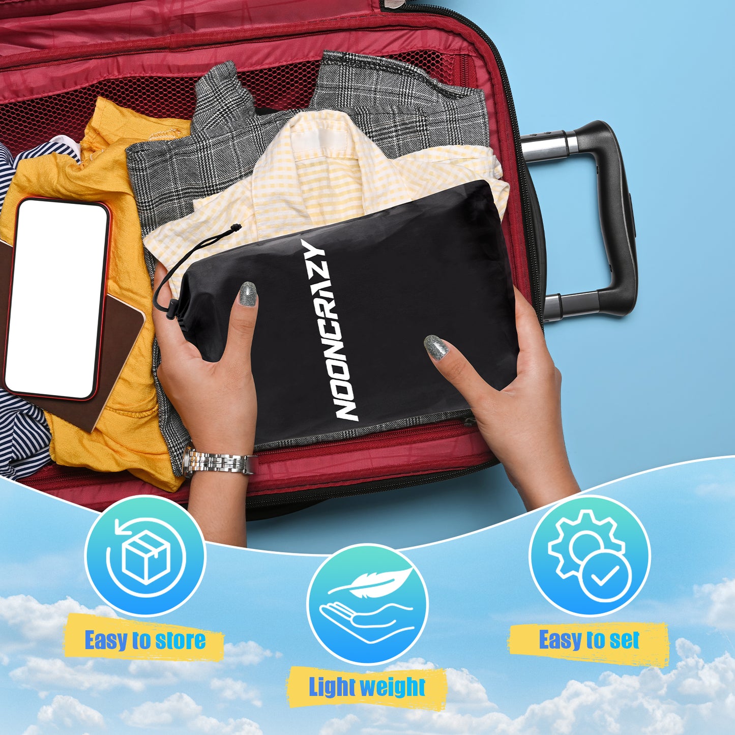 NOONCRAZY Airplane Foot Hammock, No Collapse Foot Rest for Plane Travel with Extended Adjustment Strap, Portable Desk Foot Hammock with Thickened Foam, Foot Sling Travel Essentials to Relax Your Feet