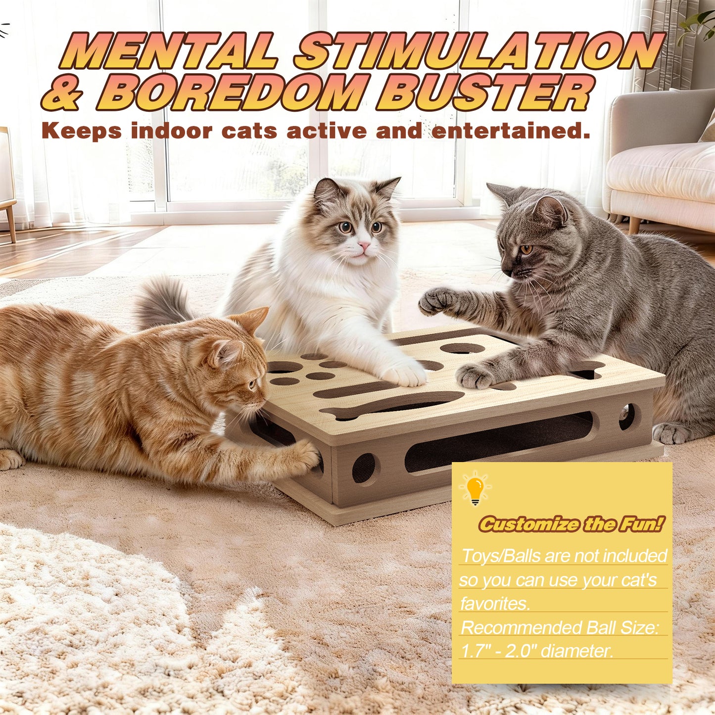 MB MBEAU Cat Scratch Puzzle Enrichment Box, Interactive Cat Nail File Box with Sandpaper Liner for Cat Claw Care, Cat Scratch Puzzle Box - Stress Free Alternative to Clippers & Grinders for Indoor Cats