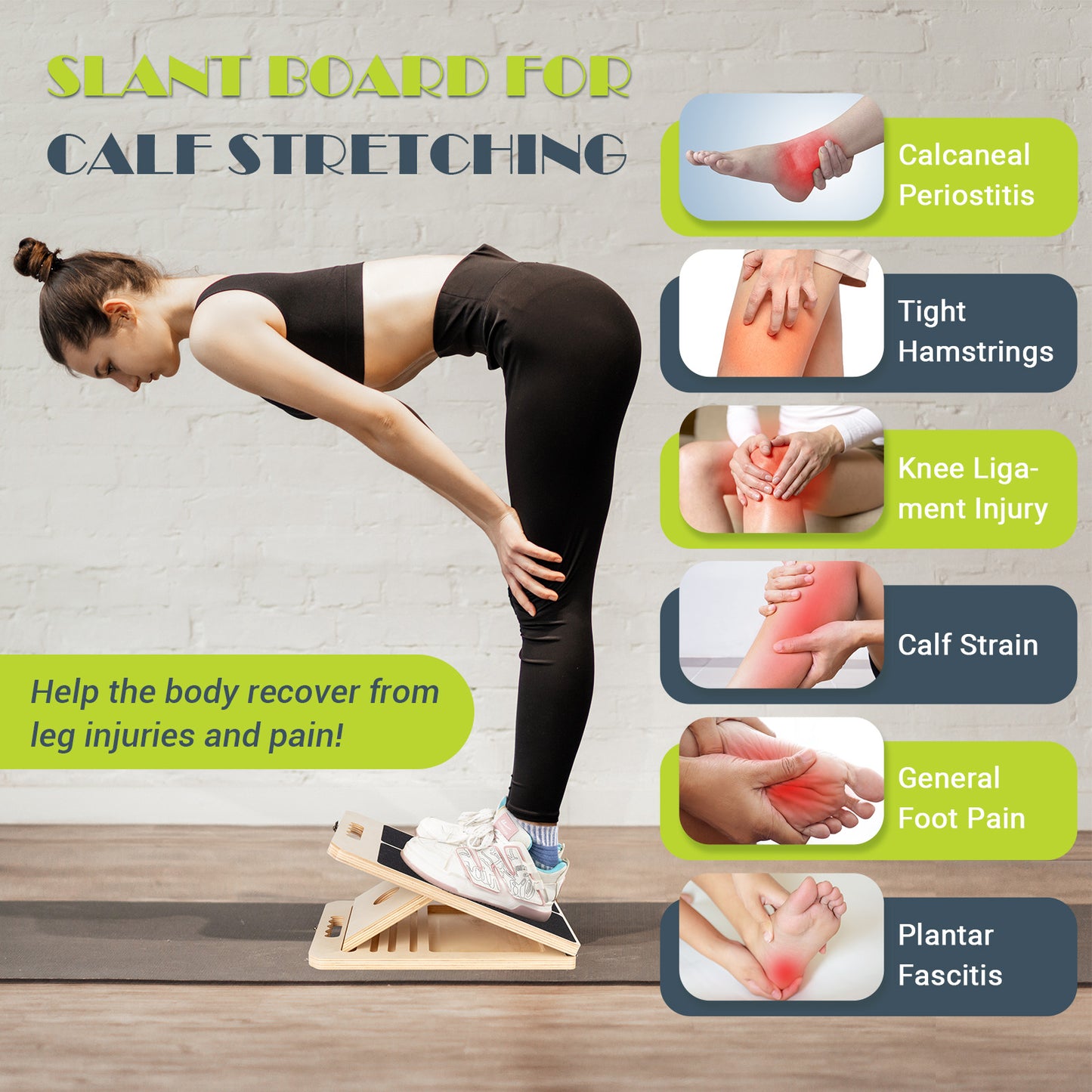 UOPON Slant Board for Calf Stretching, Adjustable Portable Wooden Incline Board for Calf Stretcher with Training Poster, 300 Lbs Weight Capacity Calf Stretch Wedge for Leg, Knees, Heel, Ankle & Stretching