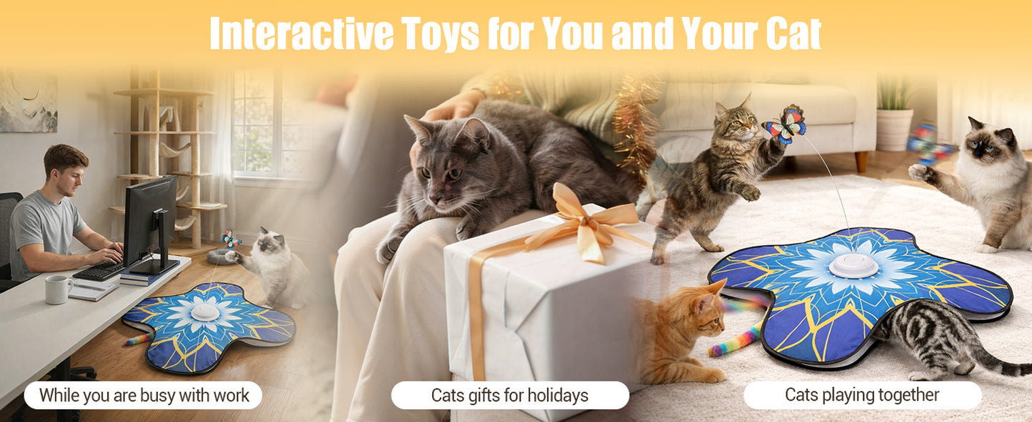 OPDEKEHA Interactive Cat Toy for Indoor Cats, Touch Activated Automatic Electronic Cat Toy with Sound On/Off, Dual Wands, Non-Slip Suction Cups, Rechargeable Hide and Seek Cat Play Mat for Bored Adult Kittens