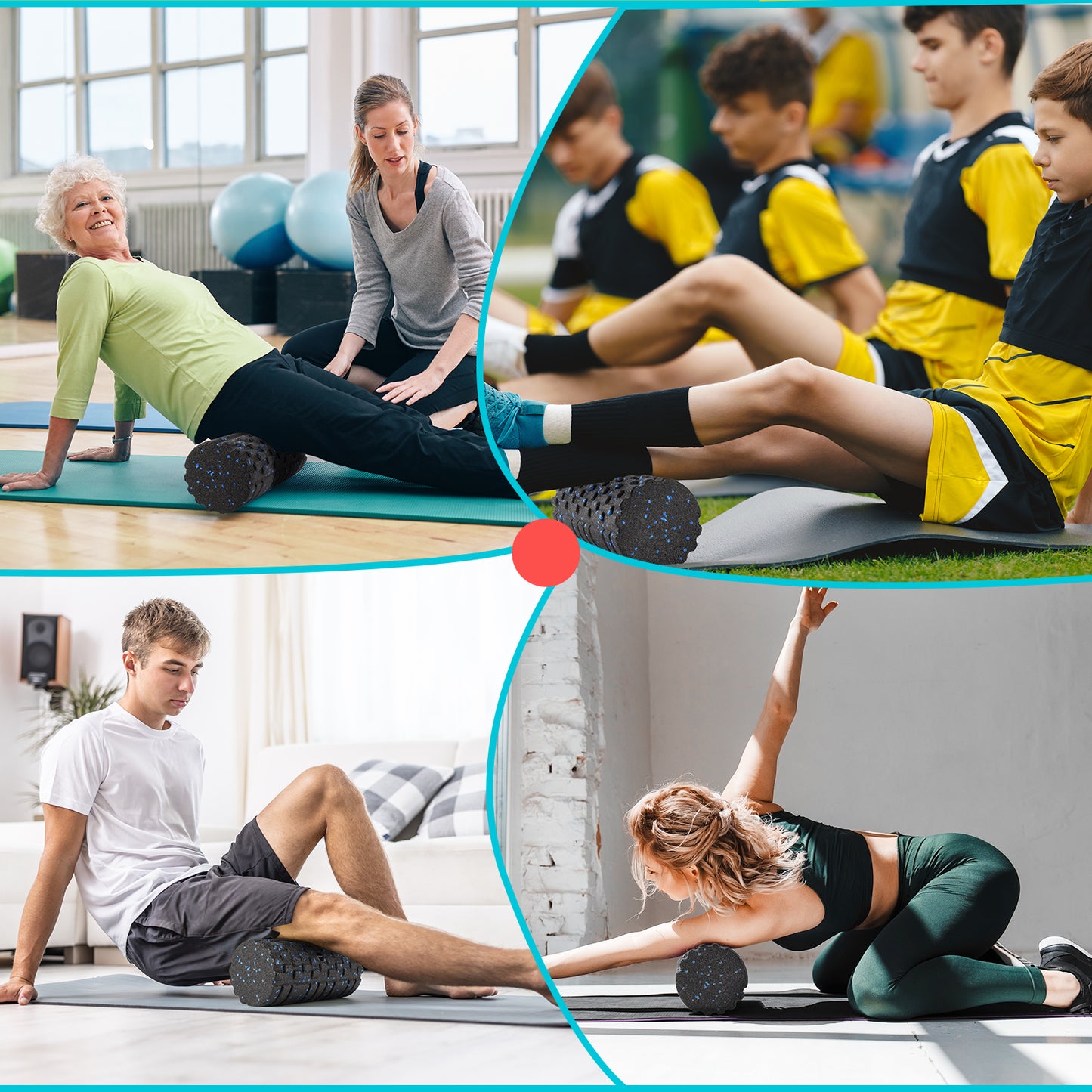 nooncrazy Faszienrolle mit 3D-Texturmassage, Foam Roller(33cm x 14cm) zur Muskelverspannungen lindern, mittlere Härte Selbstmassage Fazienrolle für rücken wirbelsäule Rücken Beine(Schwarz-blau)