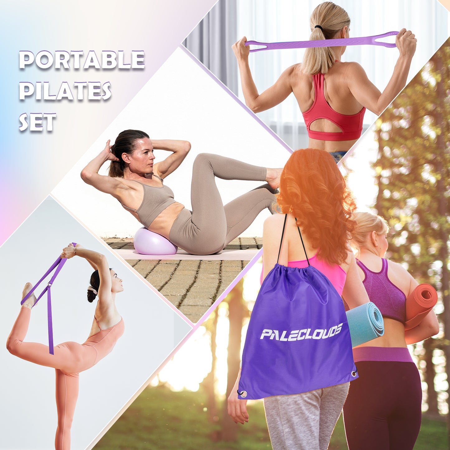Paleclouds Pilates Equipment, Home pilates Kit for Women with 12" Pilates Ring and Ball Set, 3 Bands and Training Poster & Portable Bag Yoga Set, Pilates Starter Kit for Women Strength and Full Body Toning