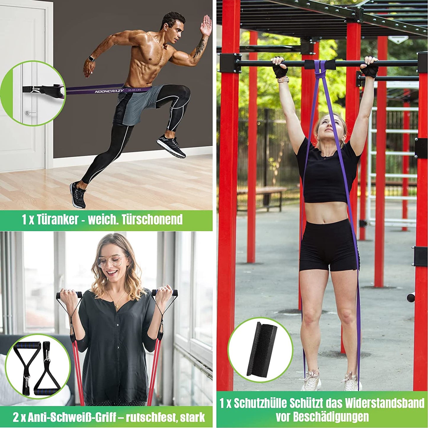Nooncrazy Resistance Bands, Various Levels Resistance Bands with Door Anchor and Handles, Fitness Bands for Strength Training, Training, Physiotherapy, Yoga for Men and Women