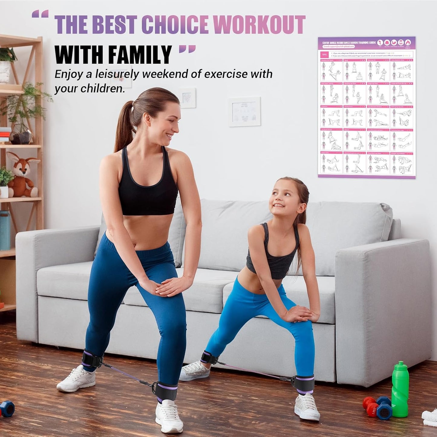 COFOF Ankle Resistance Bands with Cuffs, Ankle Bands for Working Out, Kickbacks Hip, Leg Glute Exercise Equipment with Training Poster, Resistance Workout Equipment for Women