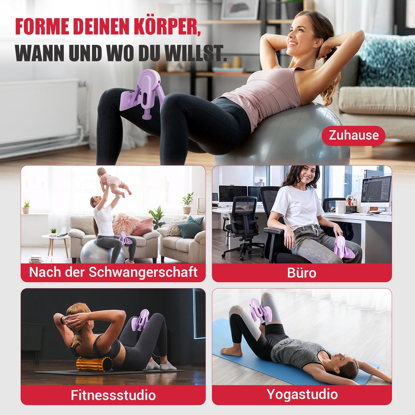 Paleclouds Oberschenkeltrainer, 10-100 lbs Beintrainer für Zuhause mit Widerstandsbändern & Trainingsposter, Multifunktionaler Beckenbodentrainer für Frauen & Männer, Adduktoren & Abduktoren Trainingsgerät