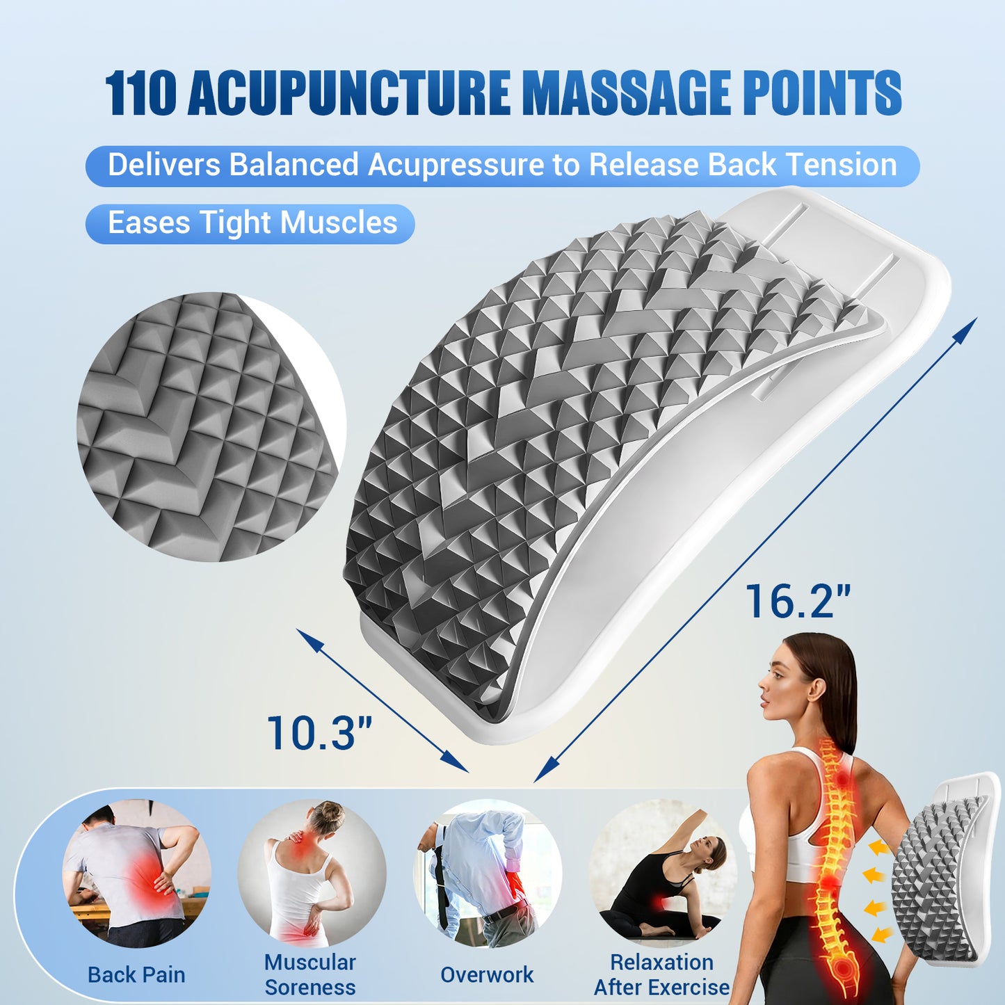 OPDEKEHA Back Stretcher for Lower Back Pain Relief, Adjustable Lumbar Support Board with Acupressure Points, Back Stretcher Board for Scoliosis, Spine Decompression Support
