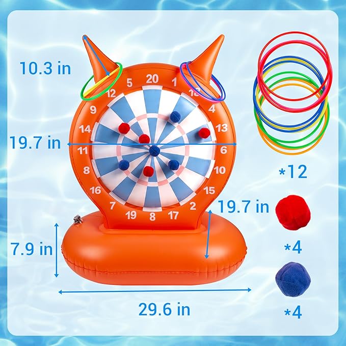 WAPUZPZ 2-in-1 Inflatable Pool Dart Ring Toss Toy