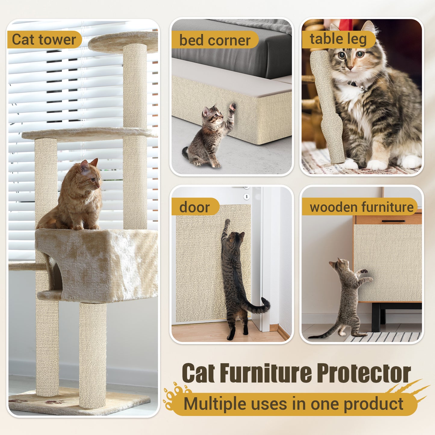 Cat Scratch Couch Furniture Protector, 90" x 16" Trimmable Anti-Scratch Couch Protector from Cat Claws with Double Self-Adhesive Carpet, Great for Sofa & Indoor Wooden Furniture (Off White)