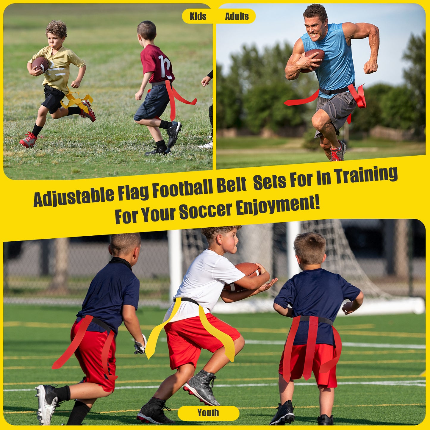 NOONCRAZY Flag Football Belts, 6/8/10/12/14 Player Flag Football Set for Kids, Youth & Adult, Adjustable Flag Football for Waist 22-43"