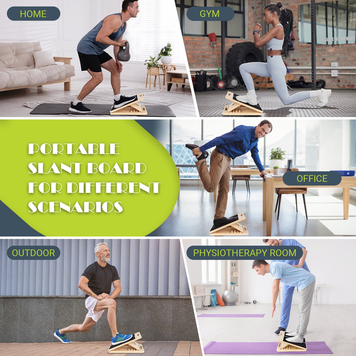 UOPON Wadendehner Schrägbrett aus Holz, Slant Board mit 5 Winkeln und Trainingsposter, Verstellbar Wadenstrecker mit Tragegriff, Mobility Board für Wadenstreckung