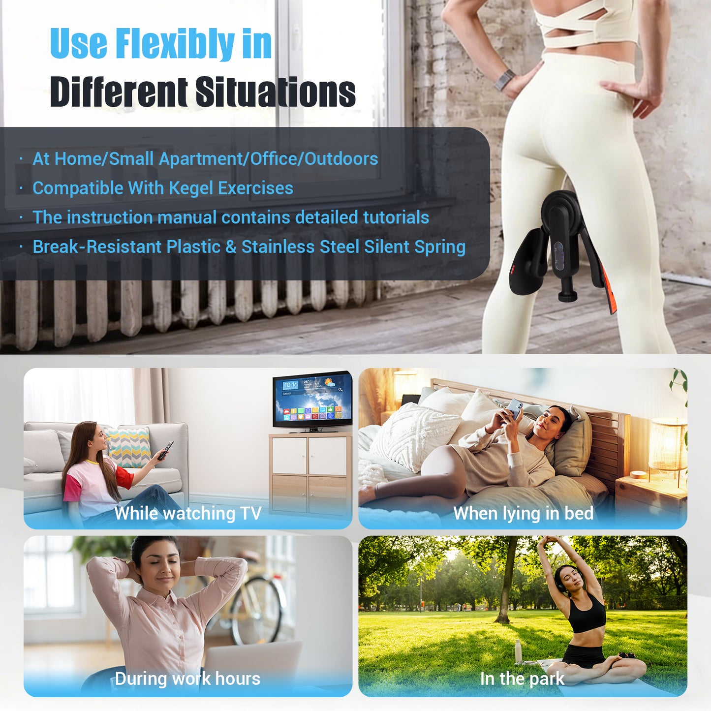 ODCPN Inner Thigh Exerciser for Women, 15-80 LB Adjustable Resistance Thigh Trainer with Resistance Band(2PC), Thigh Workout Kegel Equipment for Pelvic Floor Muscle, Shaping, Yoga & Home Fitness