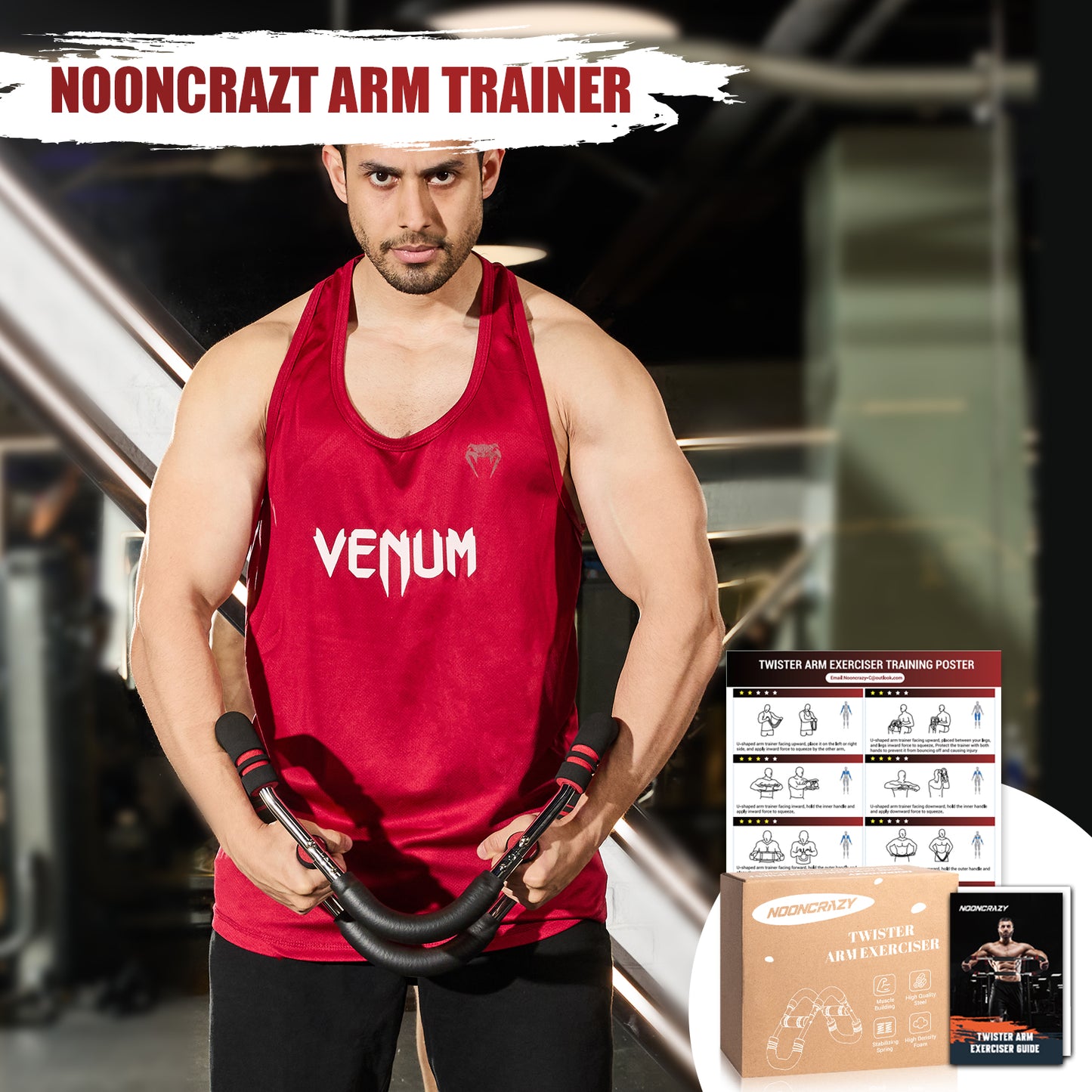 nooncrazy Twister Arm Trainer, 30-60lbs Adjustable Chest Exerciser, Arm Trainer with Training Poster for Men, Detachable Arm Exercise Chest Workout Home Fitness Equipment for Enhancing Upper Body Muscle