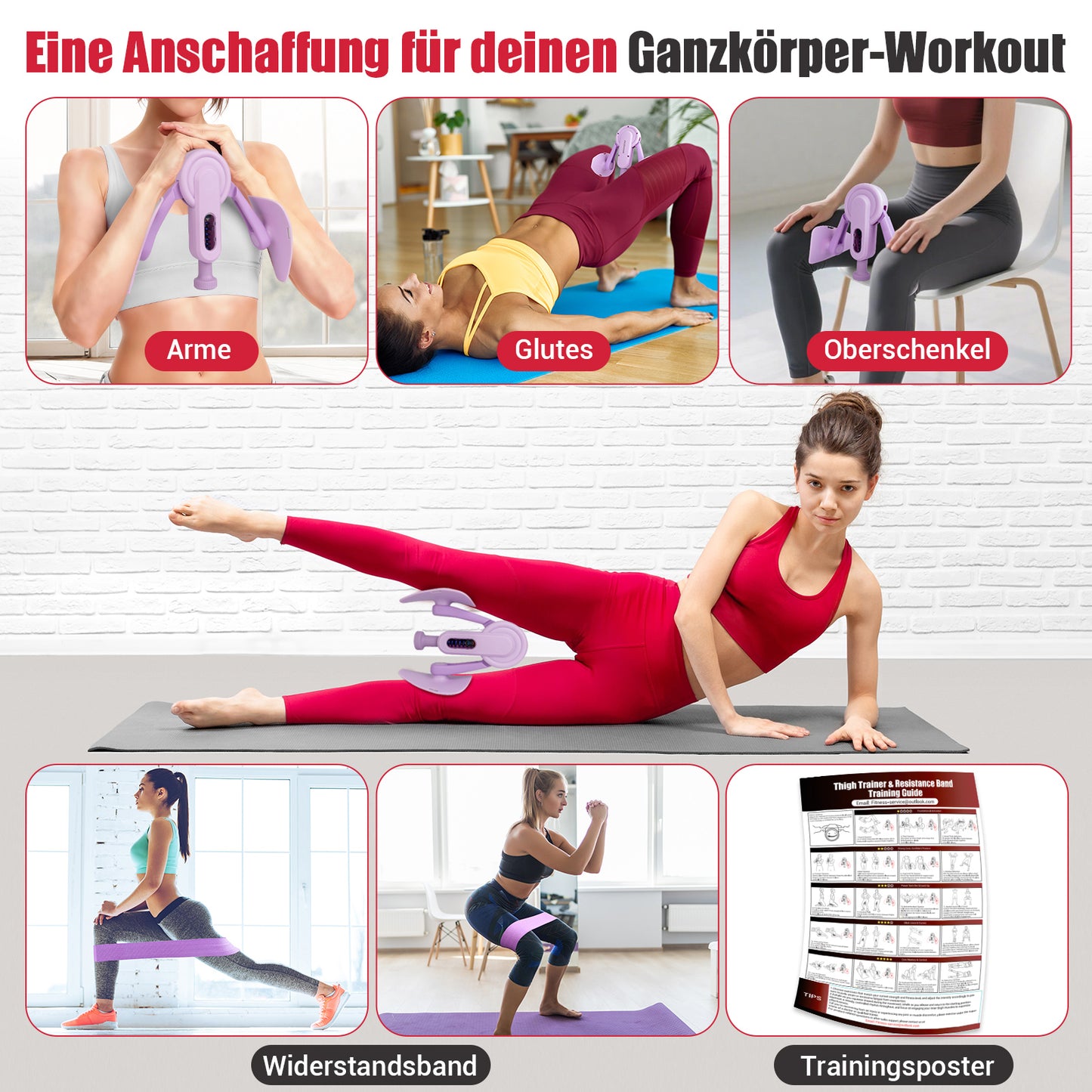 Paleclouds Oberschenkeltrainer, 10-100 lbs Beintrainer für Zuhause mit Widerstandsbändern & Trainingsposter, Multifunktionaler Beckenbodentrainer für Frauen & Männer, Adduktoren & Abduktoren Trainingsgerät
