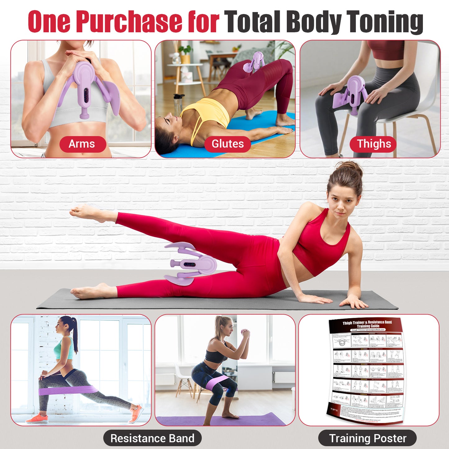 Paleclouds Thigh Trainer Thigh Exerciser, 10-100lb/45kg Adjustable Resistance Pelvic Floor Trainer with Leg Band & Poster for Kegel Exercise, Inner Thigh Exerciser for Home Gym Workout Equipment