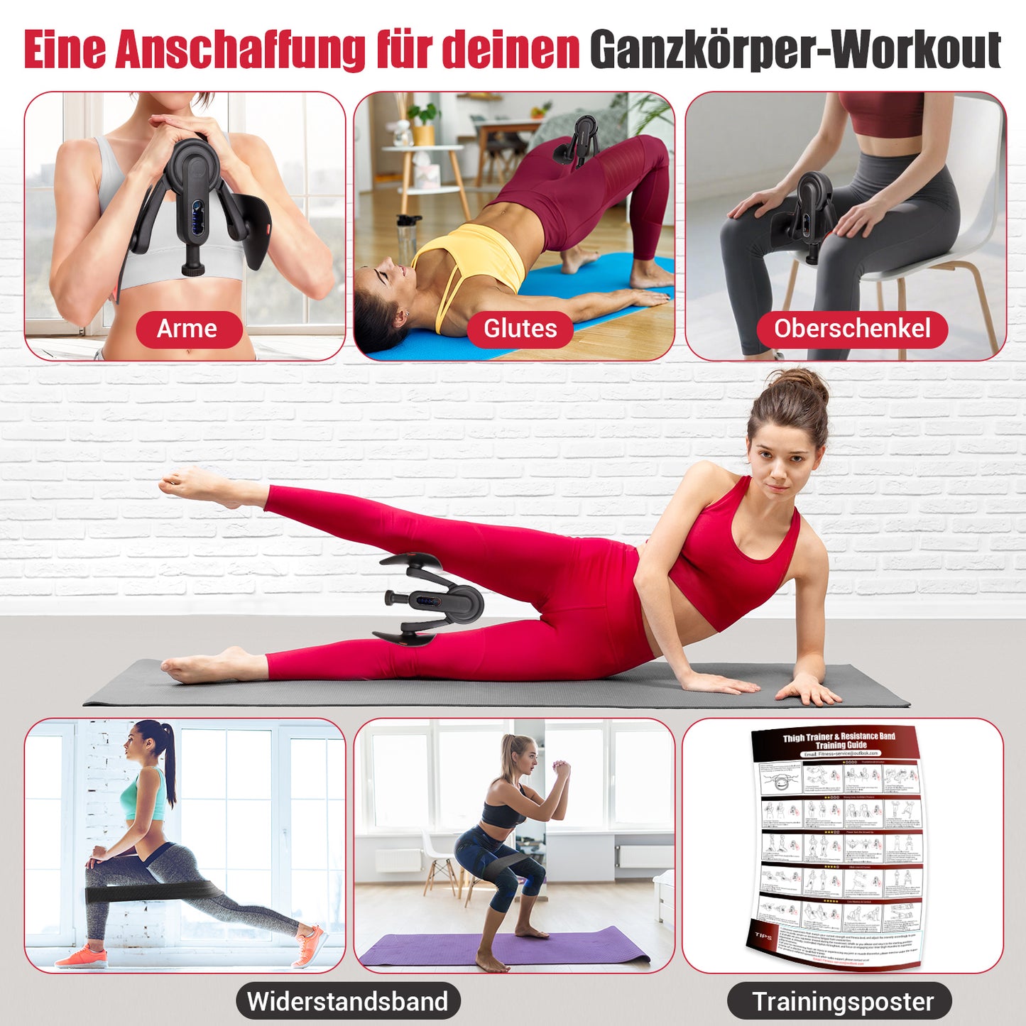 Paleclouds Oberschenkeltrainer, 10-100 lbs Beintrainer für Zuhause mit Widerstandsbändern & Trainingsposter, Multifunktionaler Beckenbodentrainer für Frauen & Männer, Adduktoren & Abduktoren Trainingsgerät