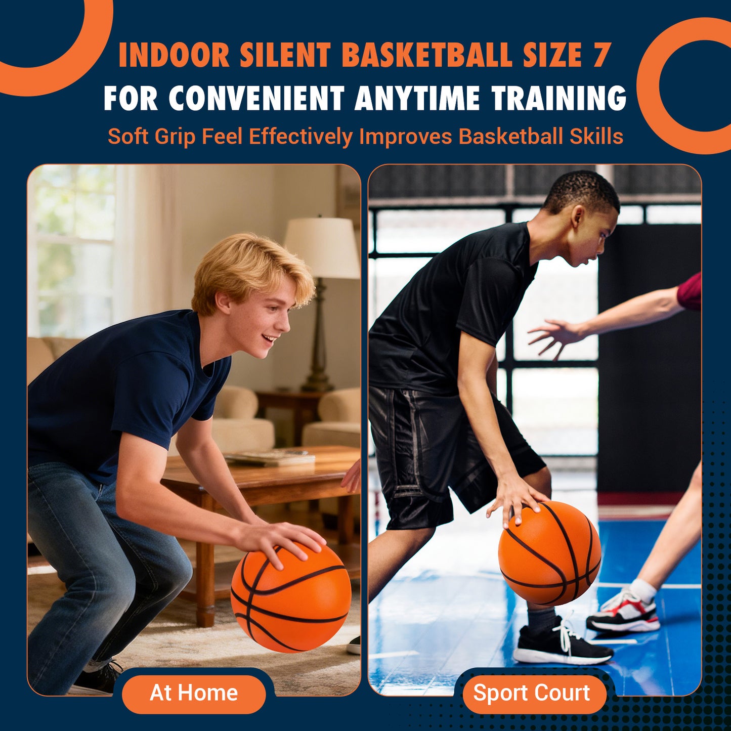 JHMFDDSB Silent Basketball Size 7 (29.5"), Indoor Quiet Foam Basketball Airless for Dribbling & Indoor Training, Soft Soundless Basketball for Restore Without Deformation, Real Feel Higher Bounce Quieter