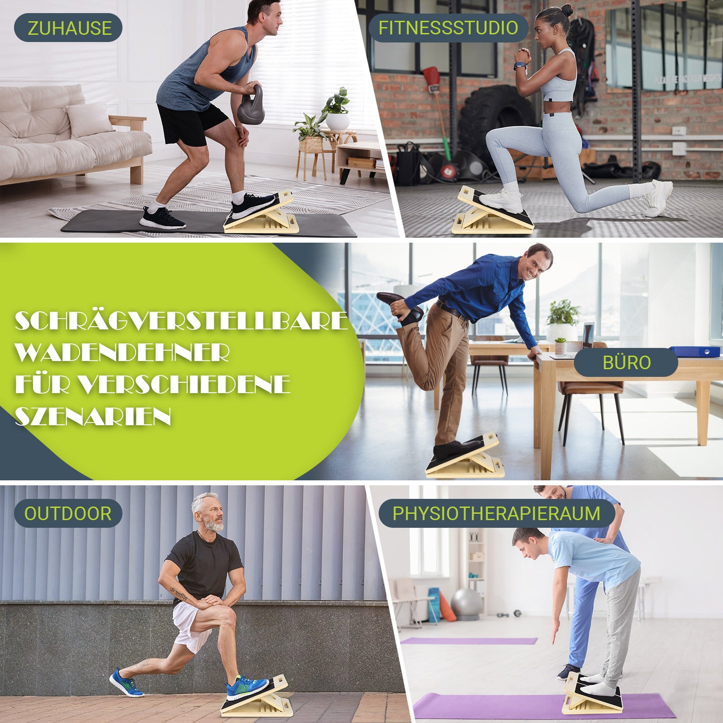 UOPON Wadendehner Schrägbrett aus Holz, Slant Board mit 5 Winkeln und Trainingsposter, Verstellbar Wadenstrecker mit Tragegriff, Mobility Board für Wadenstreckung