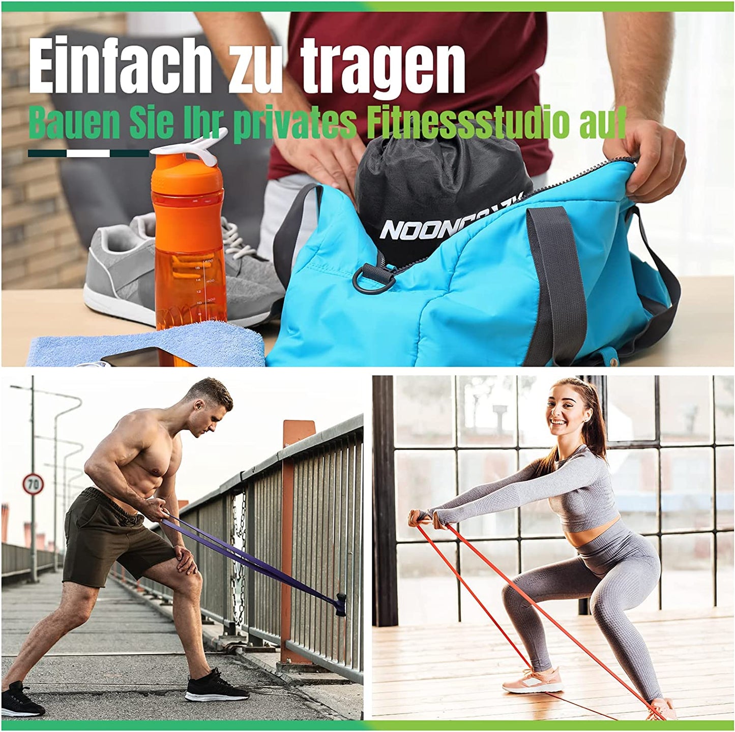 Nooncrazy Resistance Bands, Various Levels Resistance Bands with Door Anchor and Handles, Fitness Bands for Strength Training, Training, Physiotherapy, Yoga for Men and Women
