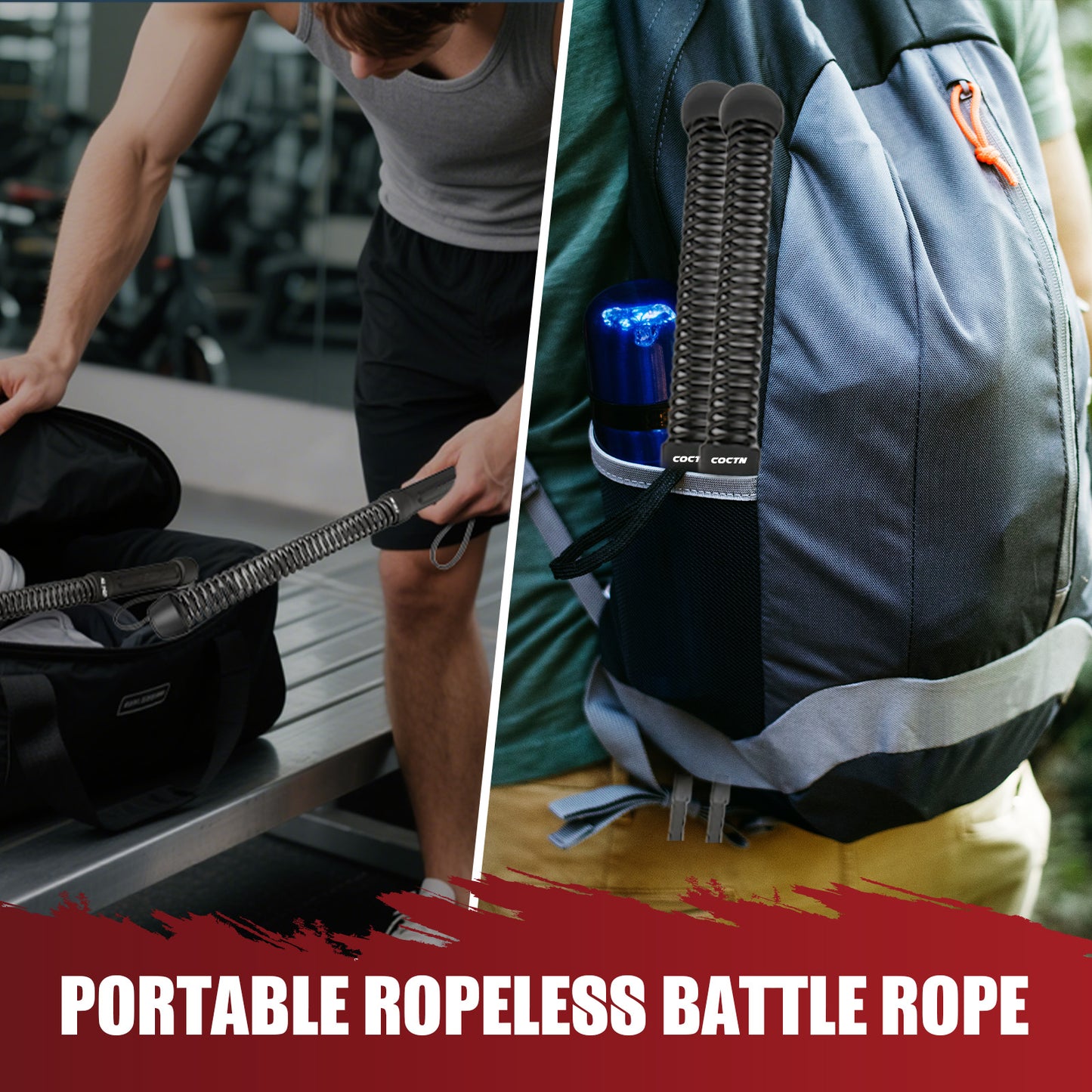 COCTN Weighted Ropeless Battle Ropes, Heavy Duty Portable Cordless Battle Ropes for Home Gym with Poster, Workout Exercise Rope for Strength Building, HIIT and Low-Impact Aerobic Training for Men & Women