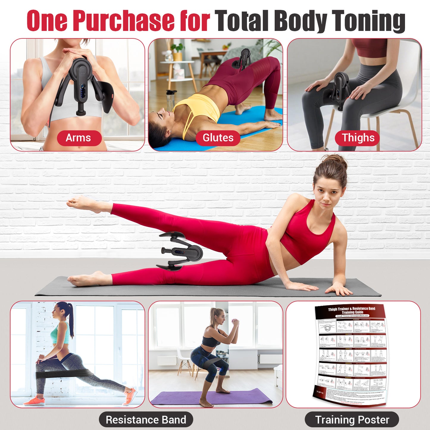 Paleclouds Thigh Trainer Thigh Exerciser, 10-100lb/45kg Adjustable Resistance Pelvic Floor Trainer with Leg Band & Poster for Kegel Exercise, Inner Thigh Exerciser for Home Gym Workout Equipment