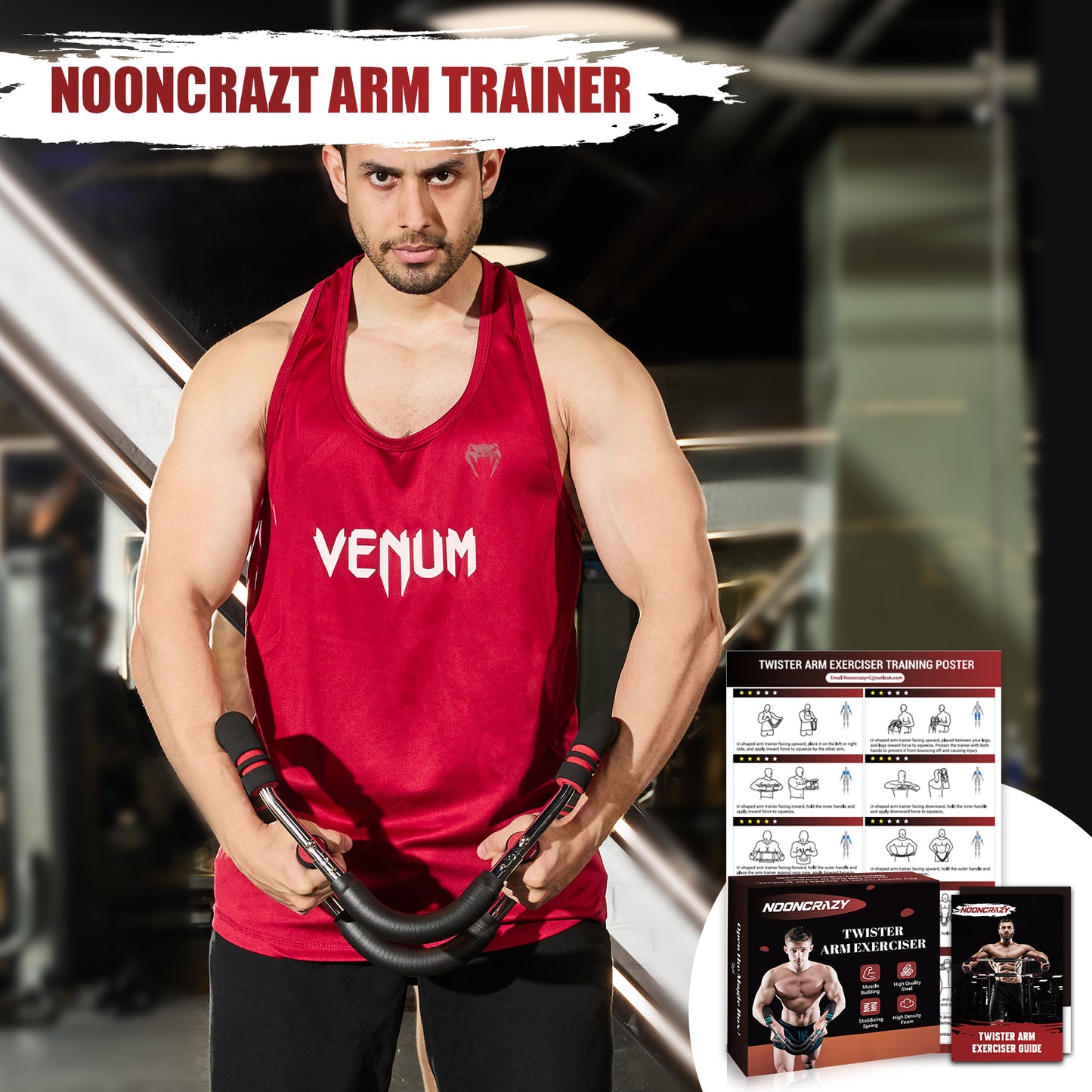 NOONCRAZY Twister Arm Trainer, 30-120 lbs Adjustable Twister Arm Chest Exerciser with 4 Spring & Poster for Men & Women, Detachable Power Twister Home Fitness Equipment for Enhancing Upper Body Muscle