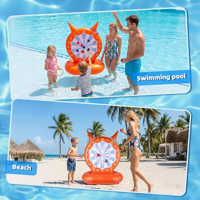 WAPUZPZ 2-in-1 Inflatable Pool Dart Ring Toss Toy