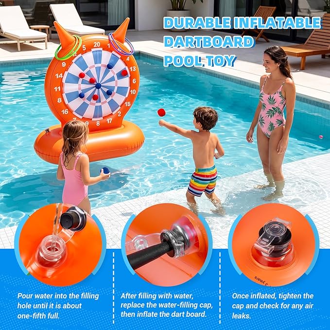 WAPUZPZ 2-in-1 Inflatable Pool Dart Ring Toss Toy