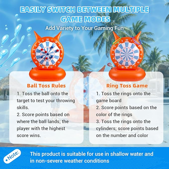 WAPUZPZ 2-in-1 Inflatable Pool Dart Ring Toss Toy