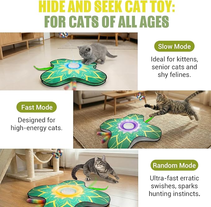WAPUZPZ Rechargeable Interactive Cat Play Mat, Automatic Touch Cat Toy with Dual Wands & Suction Cups