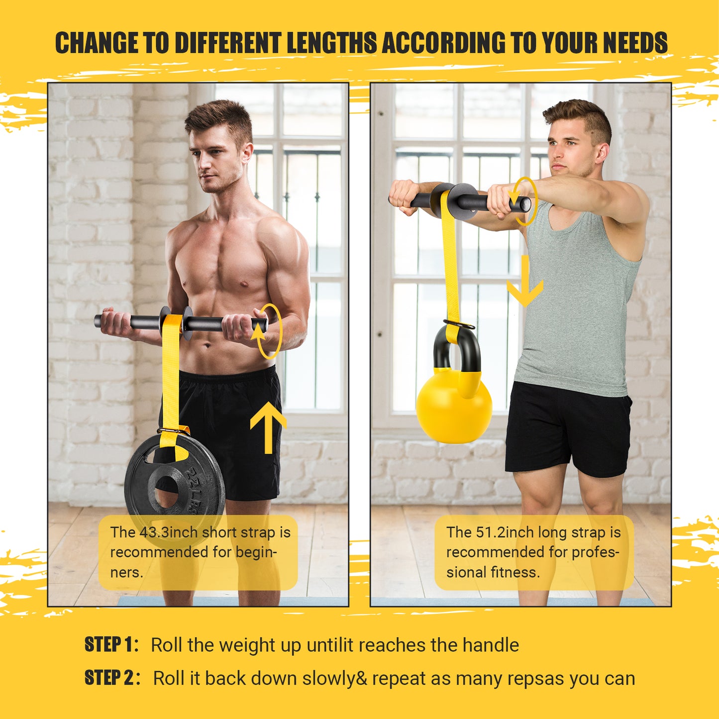 AJKPL Forearm Strengthener and Wrist Roller, 43.3 in Or 51.2 in Ultra-Strong Nylon Webbing Wrist & Forearm Blaster with Quick Locking Mechanism, Durable Anti-Slip Grip Handles for Forearm Strength Training
