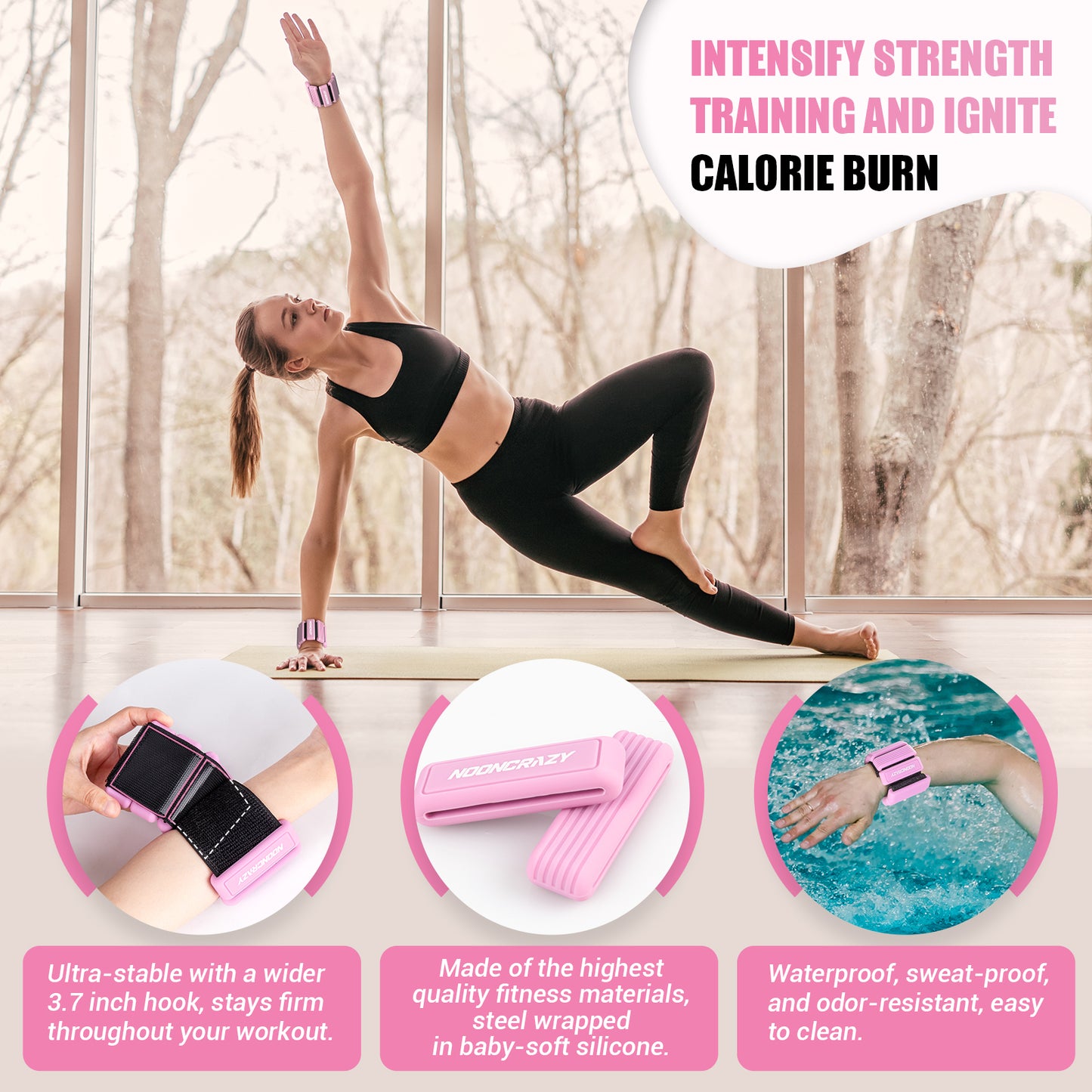 NOONCRAZY Pilates Wrist Ankle Weights for Women, Wearable Strong Arm & Leg Weights Set of 2(1 lb/2.2 lbs Each), Adjustable Ankle Weights for Walking, Yoga, Dance, Barre, Gym