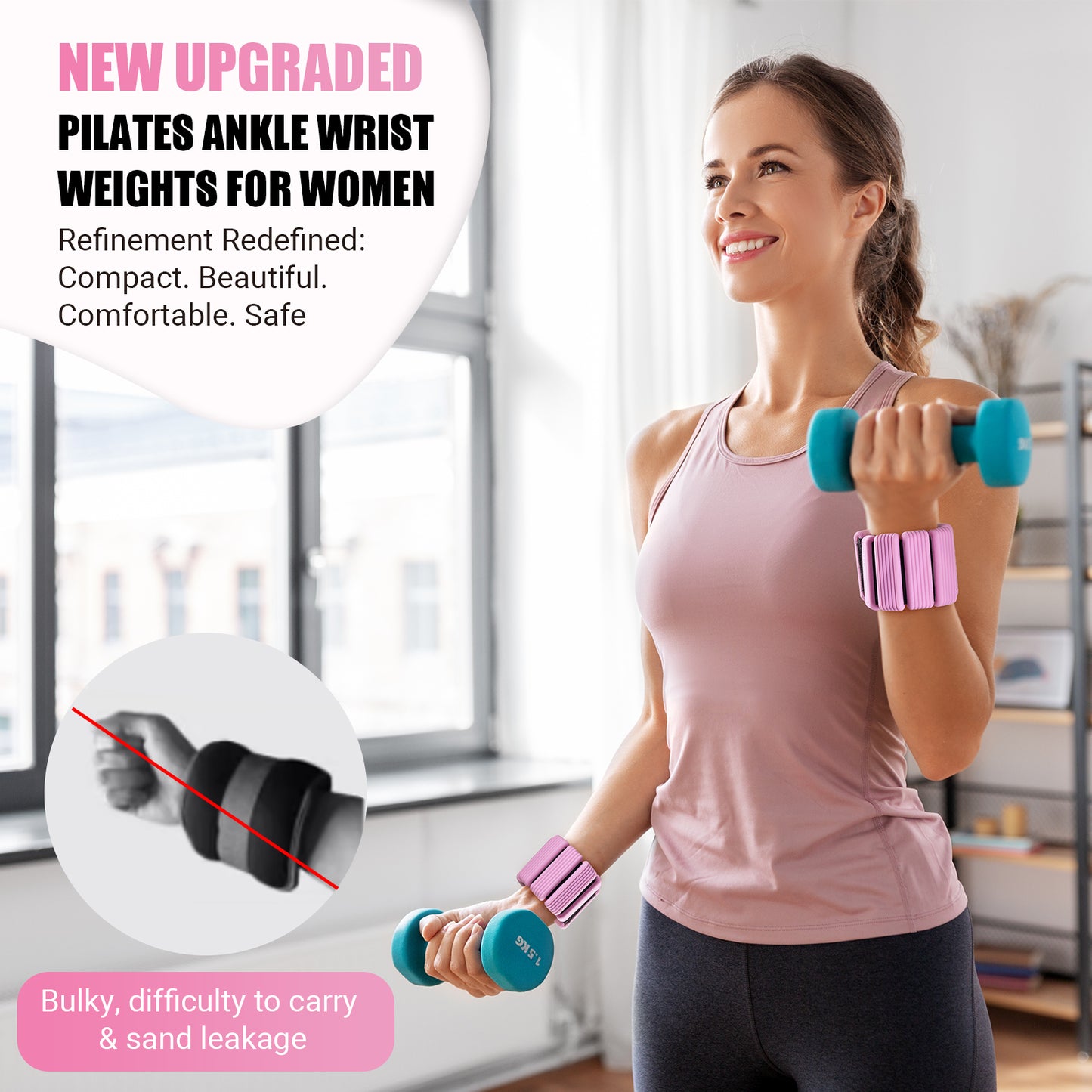 NOONCRAZY Pilates Wrist Ankle Weights for Women, Wearable Strong Arm & Leg Weights Set of 2(1 lb/2.2 lbs Each), Adjustable Ankle Weights for Walking, Yoga, Dance, Barre, Gym