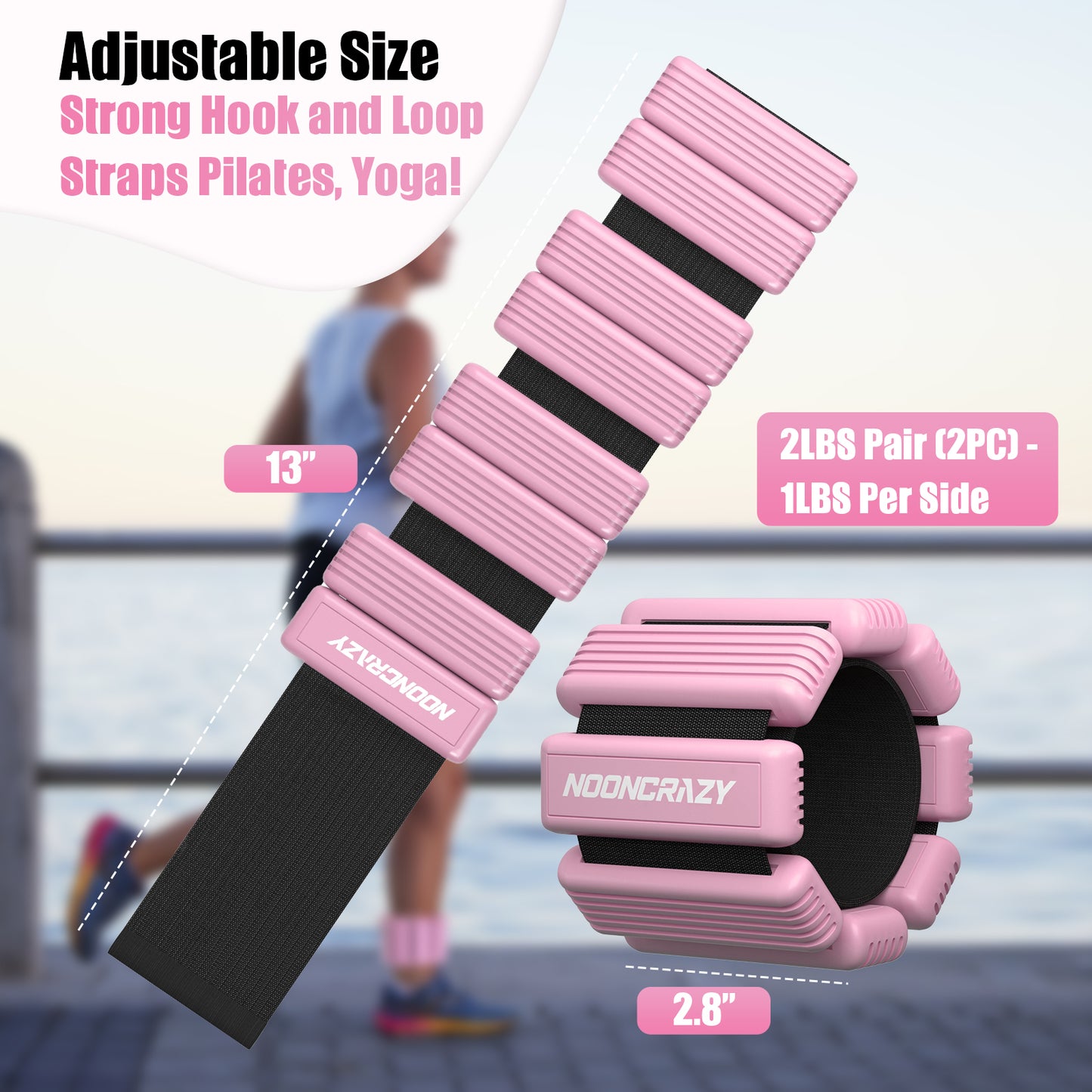 NOONCRAZY Pilates Wrist Ankle Weights for Women, Wearable Strong Arm & Leg Weights Set of 2(1 lb/2.2 lbs Each), Adjustable Ankle Weights for Walking, Yoga, Dance, Barre, Gym