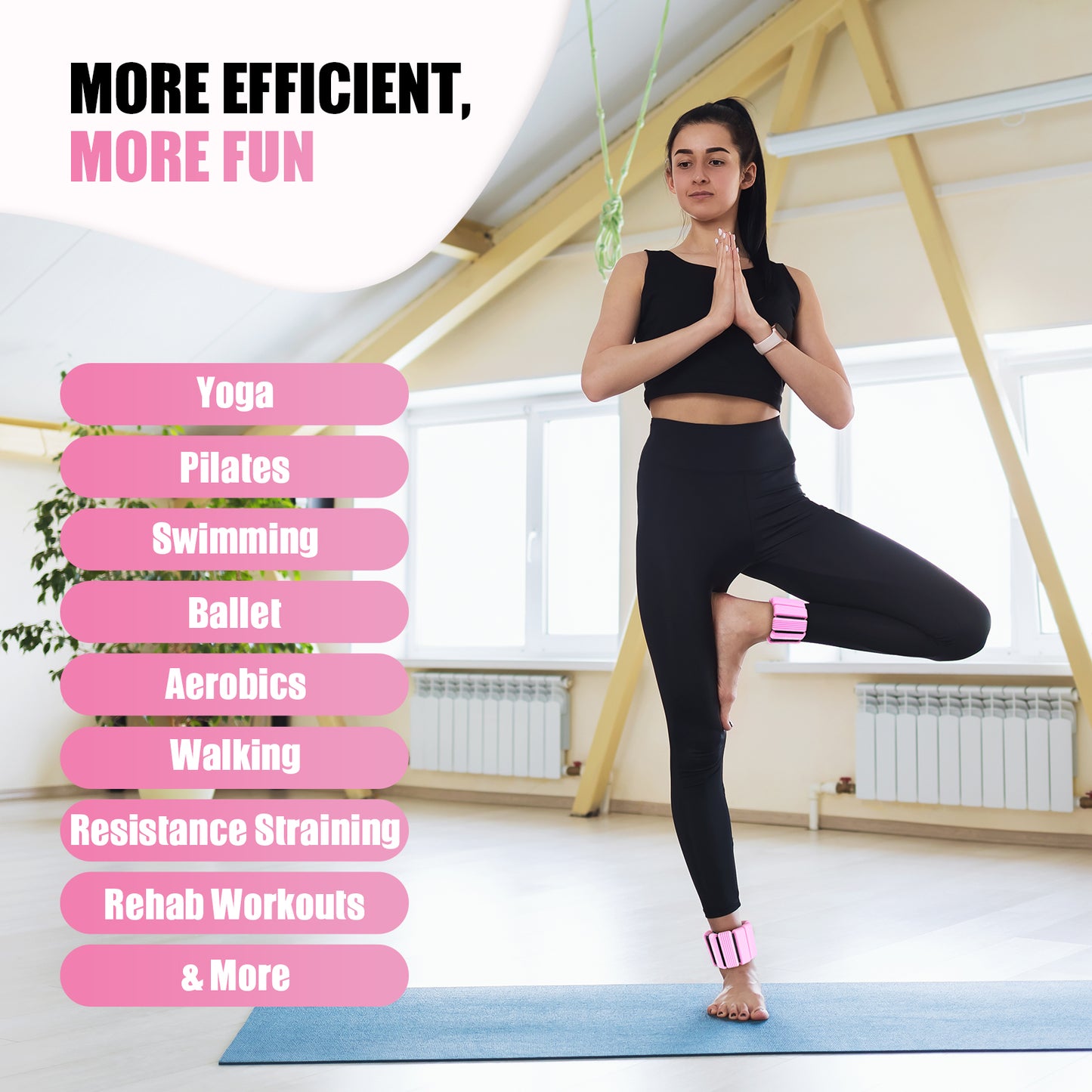 NOONCRAZY Pilates Wrist Ankle Weights for Women, Wearable Strong Arm & Leg Weights Set of 2(1 lb/2.2 lbs Each), Adjustable Ankle Weights for Walking, Yoga, Dance, Barre, Gym