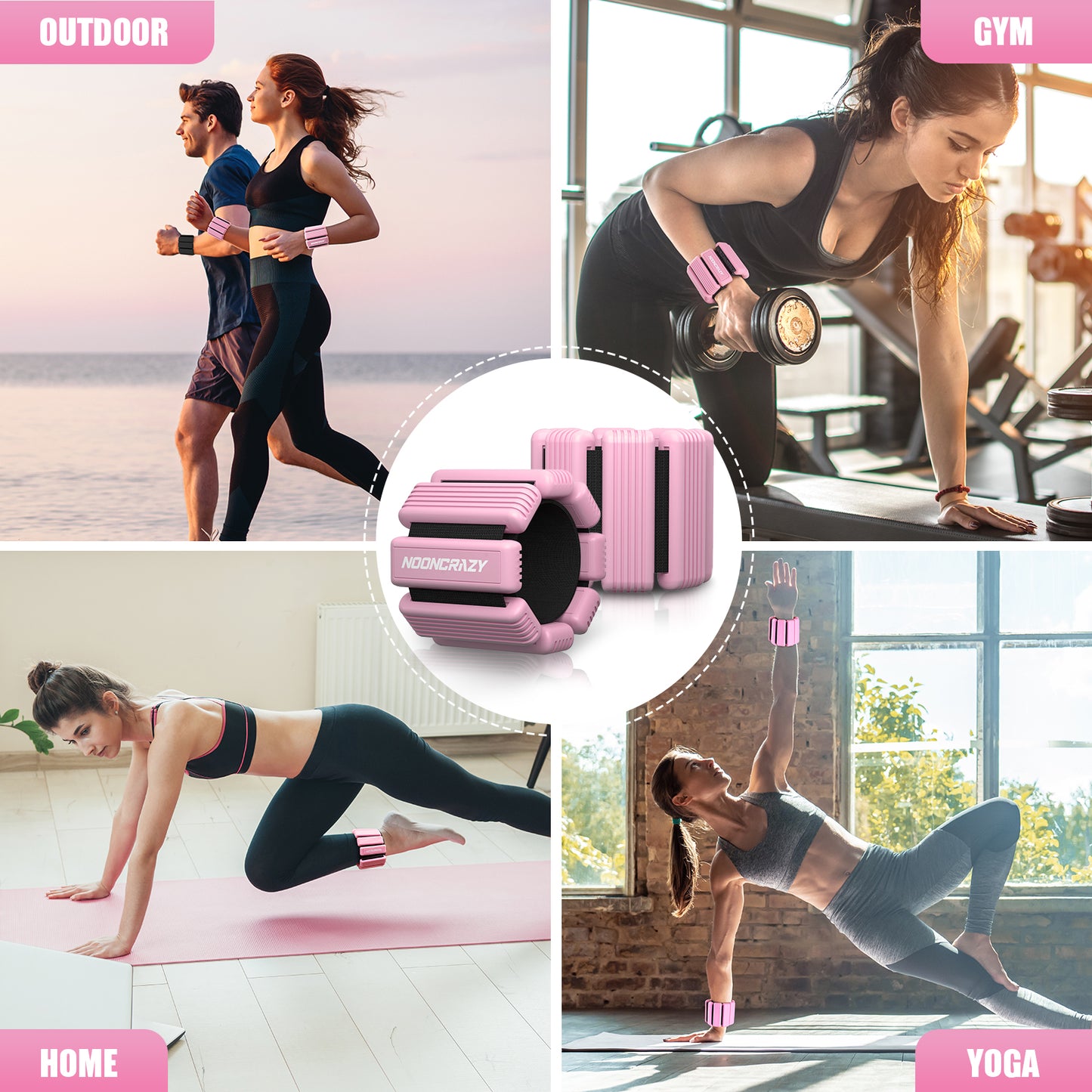 NOONCRAZY Pilates Wrist Ankle Weights for Women, Wearable Strong Arm & Leg Weights Set of 2(1 lb/2.2 lbs Each), Adjustable Ankle Weights for Walking, Yoga, Dance, Barre, Gym