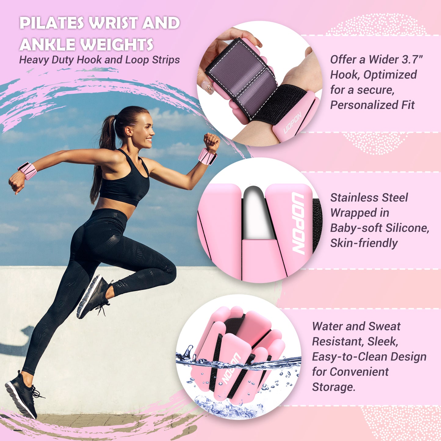 UOPON Wrist Ankle Weights for Women, Soft Silicone Wrist Weights Set of 2 for Walking, Pilates, Yoga, Barre & Strength Training, Weighted Bangles with Secure Non-Slip Fit for Arm & Leg Workouts, 2 lb / 4 lb